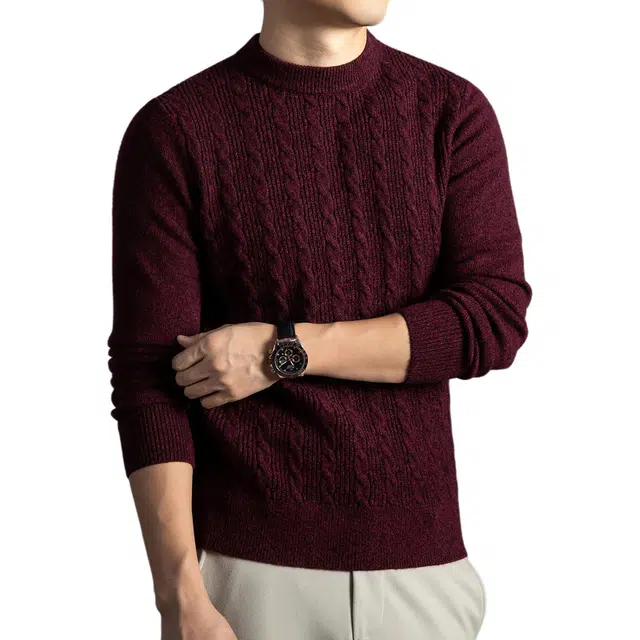 卡丹狄诺 重磅加厚含绵羊毛男士秋冬绞花元宝针毛衣男保暖舒适休闲百搭针织衫 男款