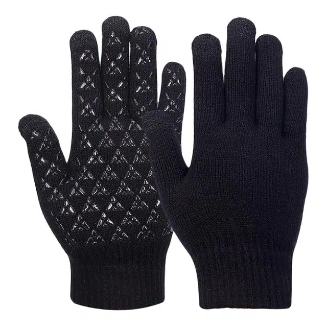 艾佳微 【保暖必备】户外防寒骑行上学大码毛线加厚针织触屏 涤纶 绒线手套 男女同款情侣款