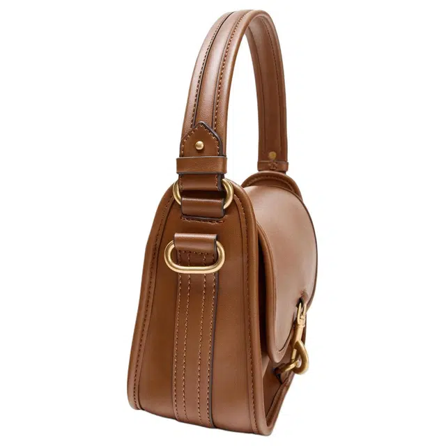 ZARA Hook Detail Shoulder Bag Deep Brown Yellow