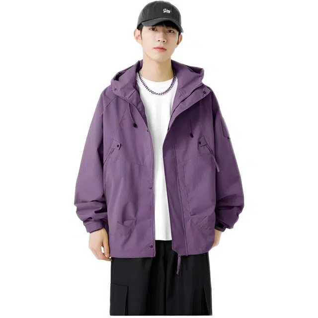 木木兔上装 潮流时尚秋季男外套 情侣装 大码冲锋衣 学生宽松 户外防风 日常通勤百搭 工装机能风连帽 青少年