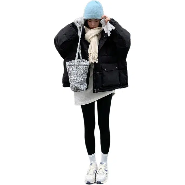 敲模女孩 韩系学院风短款棉袄加厚连帽面包服棉外套棉服 女款