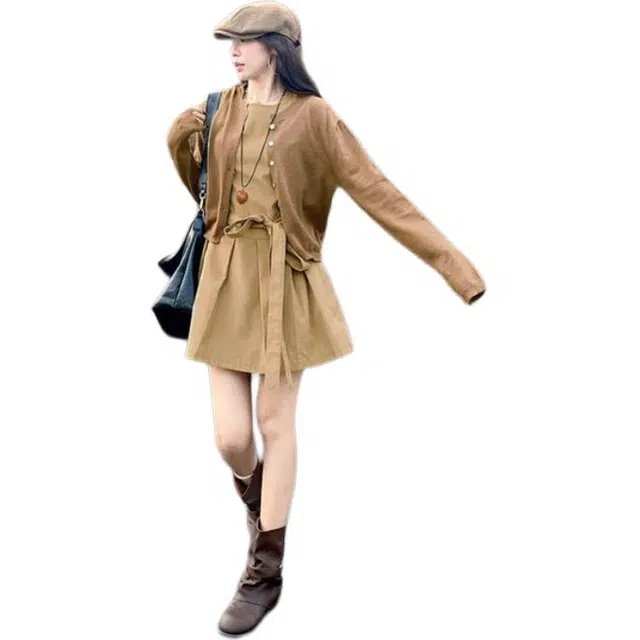 丝絮丝绸 秋季高级感优雅法式气质背心裙子外套 裙装套装 女款