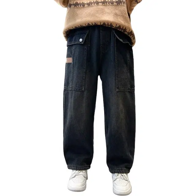 黑恐龙牛仔裤 男童秋季极简个性韩系直筒长裤