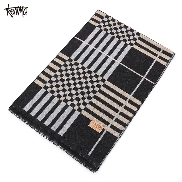 肯默 条纹简约 聚酯纤维 绒线围巾 男女同款情侣款
