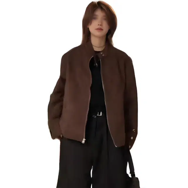 黑马漫画 美式复古袖口铆钉装饰工装外套立领时尚美拉德麂皮绒夹克 男女同款