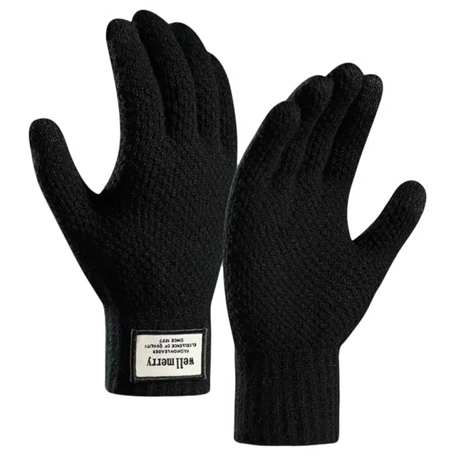 艾佳微 男士针织大码加绒加厚提花防寒保暖毛线触屏上班通勤户外骑行 涤纶 绒线手套 男女同款情侣款