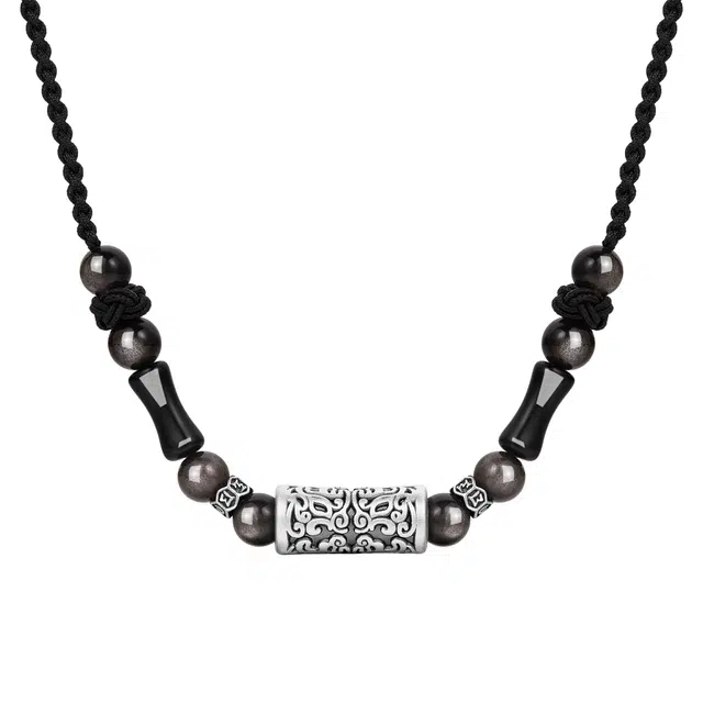 老凤祥 【招财貔貅】竹福 平安纳福节节高升新中式国潮可调节 小众清冷感复古时尚 生日纪念日礼赠精美礼盒 黑曜石 项链 男女同款情侣款