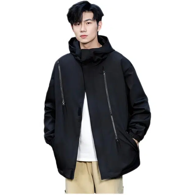 木木兔上装 潮流时尚秋季男外套 情侣装 大码冲锋衣 学生宽松 户外防风 日常通勤百搭 工装休闲运动夹克 青少年