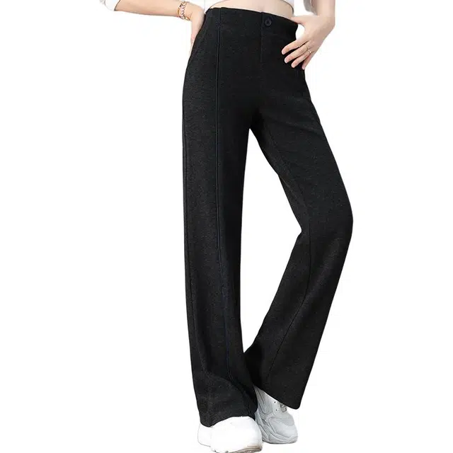 缪斯的诱惑 美式高街复古韩系时尚潮流纯色运动针织裤高腰垂感舒适宽松显瘦显高显腿长阔腿裤直筒裤秋冬通勤简约百搭长裤酷飒休闲裤  女款