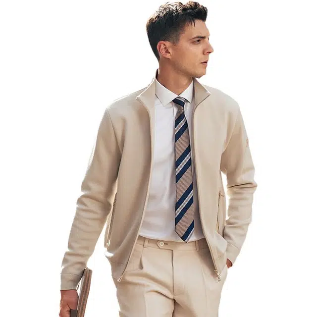 布先生 真皮拼接羊毛外套纯色常规标准现代风夹克 男款