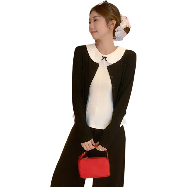 思蓓儿 开衫外套女秋季韩系穿搭背心上衣两件套针织衫 女款