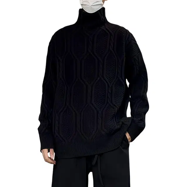 加荣 美式简约宽松秋冬设计感高领慵懒风松弛针织衫 男女同款