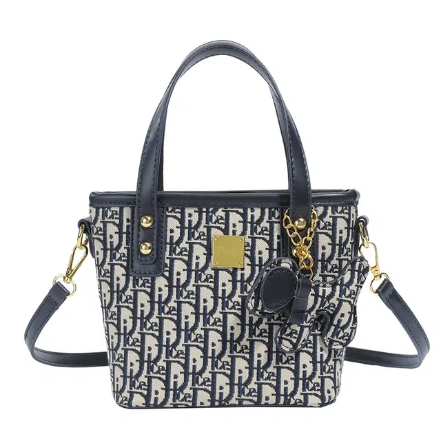 凡思曼 欧美时尚刺绣老花印花通勤大学生出行百搭手提水桶单肩包 布 斜挎包 女款 蓝色