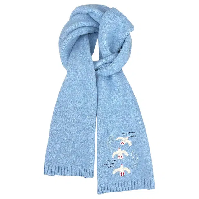 木林森 韩版学院风小白鸽刺绣保暖百搭 羊毛混纺 绒线围巾 男女同款情侣款