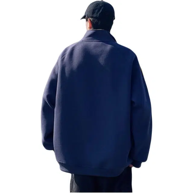 地界二 美式潮牌外套秋季运动立领开衫卫衣潮流宽松纯色上衣夹克 男女同款