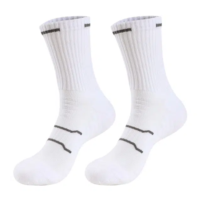 健将  厚底缓震专业运动袜毛巾底跑步小腿袜保暖防臭透气舒适吸汗条纹训练袜校园日常百搭通勤户外登山骑行篮球袜羽毛球中筒袜 男款