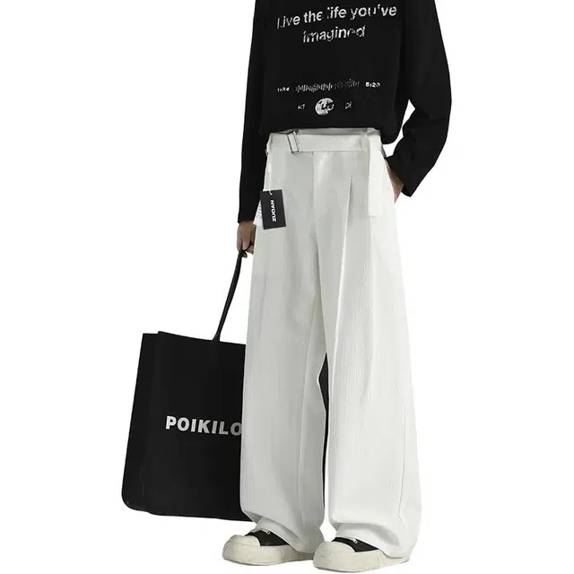 左岸 青少年港风潮流纯色简约设计感提花肌理纹百搭宽松直筒长裤柔软舒适轻便透气显瘦微喇阔腿裤春秋季休闲裤西装裤 男款