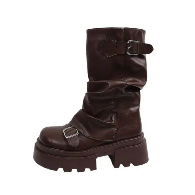 拾伍象 美式复古百搭厚底美拉德靴 增高马丁靴 女