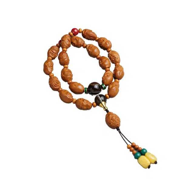 子婳 好运连连平安顺逐新中式国风国潮复古时尚设计手工精雕刻十八罗汉经典传承高端大气文玩盘玩手持念珠 橄榄核 手串 男女同款情侣款