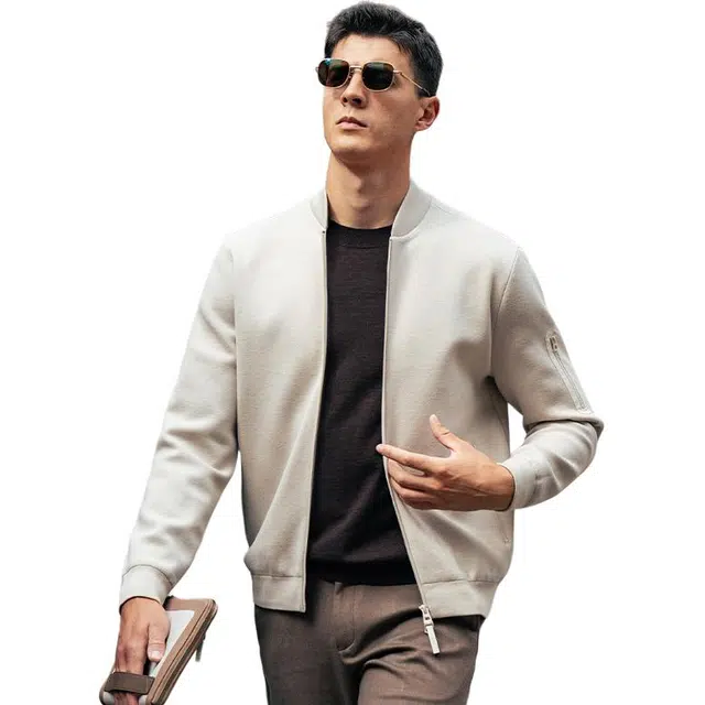 布先生 经典多口袋棒球服纯色羊毛外套常规标准休闲风夹克 男款