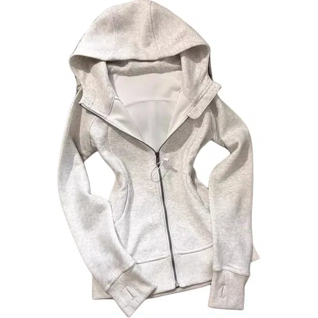 小卷要加油 修身外套女正肩春秋季衣服连帽衫收腰紧身短款上衣卫衣 女款