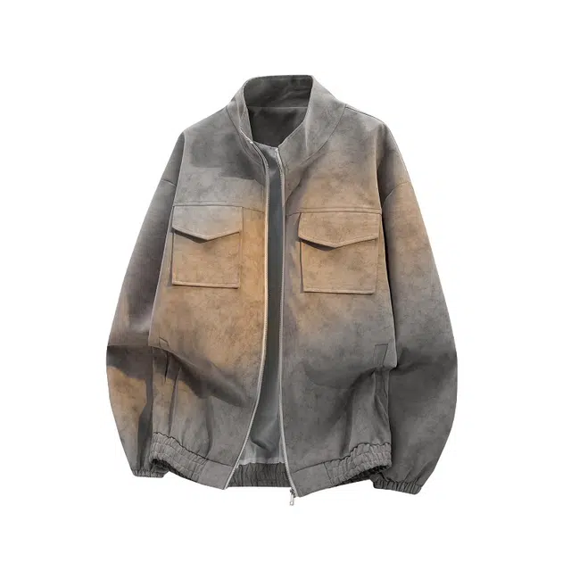 加荣 美式复古扎染高级感立领机车飞行员工装小众设计感多口袋休闲宽松痞帅潮流百搭夹克外套 男女同款