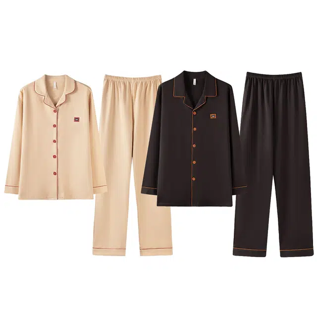 俏韵 翻领春秋季纯棉简约纯色长袖长裤甜美舒适休闲家居服可外穿睡衣套装 男女同款