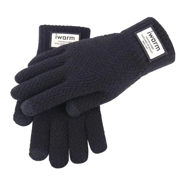 艾佳微 触屏保暖加绒双层加厚针织户外 纺羊绒 绒线手套 男女同款情侣款