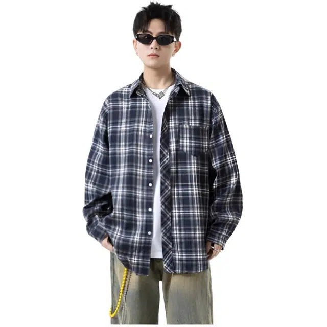 木木兔 美式高街春秋衬衣冬季穿搭秋款韩版轻奢宽松百搭潮流衣服国潮休闲外套秋季长袖青少年潮牌加绒加厚上衣衬衫 男款