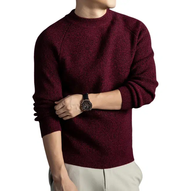 卡丹狄诺 重磅加厚含绵羊毛男士秋冬季花纱元宝针毛衣男保暖舒适休闲百搭针织衫 男款