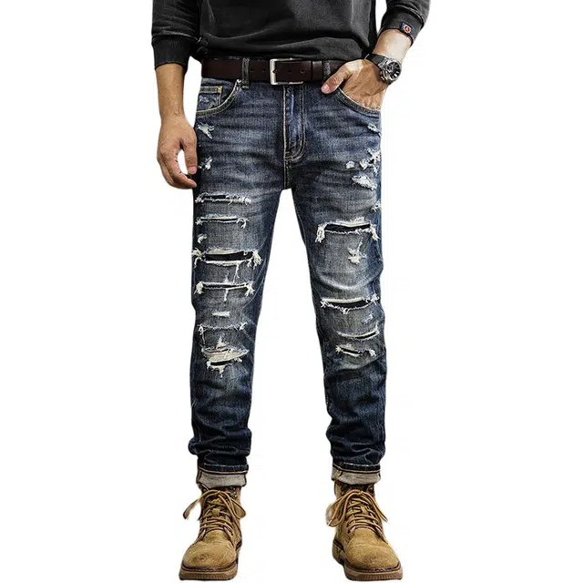 遨宇 秋季美式经典复古潮流潮牌高街风水洗男直筒修身牛仔裤 男款