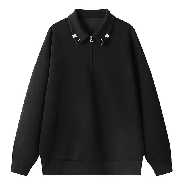 虫小绿 慵懒学院风美式高街复古纯色半拉链翻领重磅休闲运动百搭上衣春秋季潮流时尚日常通勤宽松卫衣 男女同款