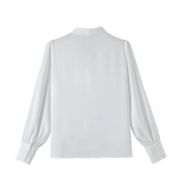 晚白 蝴蝶结系带领排扣设计垂坠顺滑亲肤减龄衬衫 女款