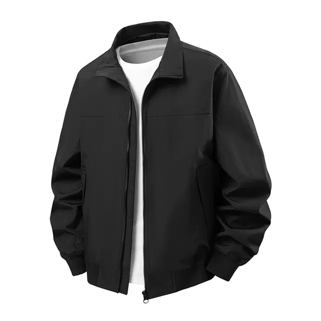 瑞梵帝斯 春秋季美式高街宽肩显壮硬汉风廓形潮牌宽松休闲百搭柔软舒适纯色立领教练棒球上衣飞行员工装时尚夹克 男款