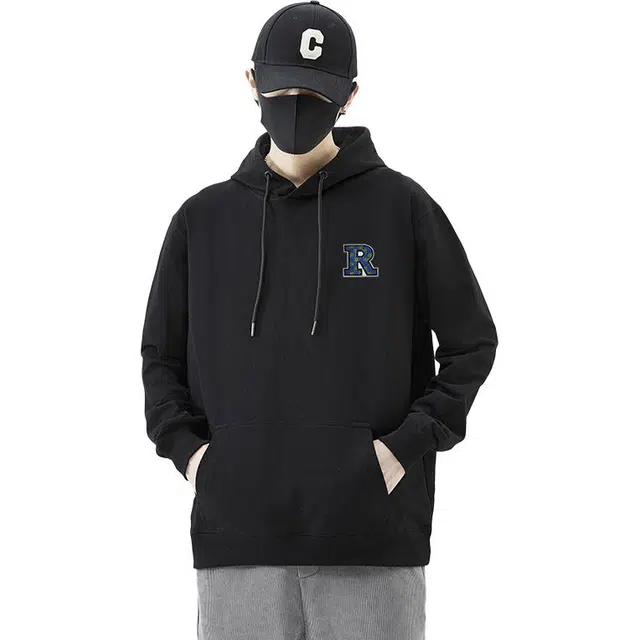 么宁 秋冬季基础款个性创意字母印花长袖连帽休闲外套情侣套头宽松上衣简约百搭舒适透气加绒保暖卫衣 男女同款