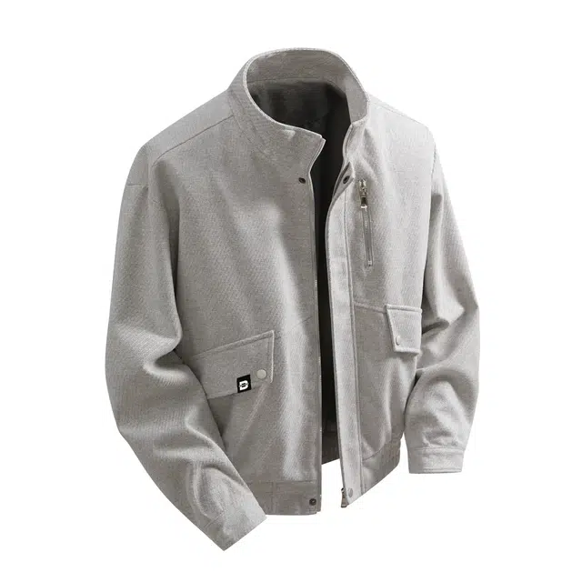 敦煌博物馆 美式高街极光绒质感大斜纹静默学院风防风保暖厚外套字母小织唛纯色高阶老钱风百搭短款小香风哈灵顿飞行夹克 男女同款