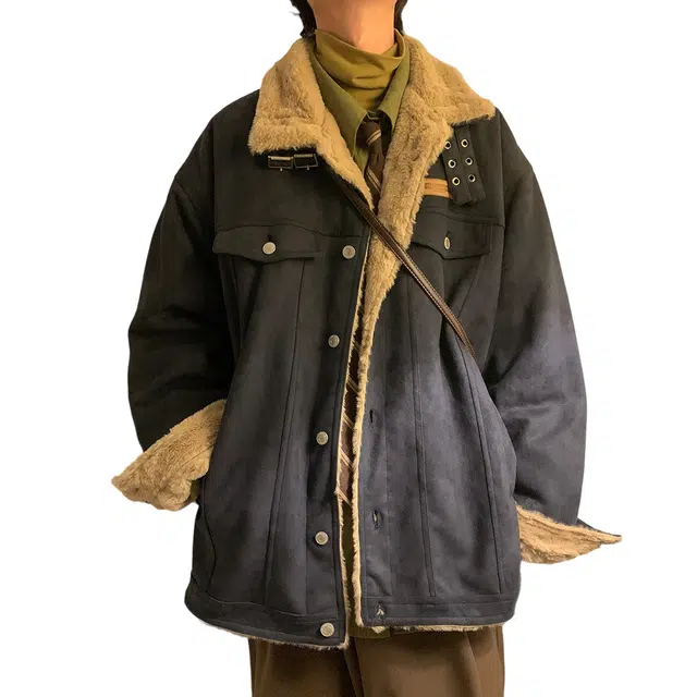 顶峰保罗 日系复古羊羔绒无性别主义潮牌高街休闲百搭直筒外穿棉衣工装牛仔外套棉服 男女同款