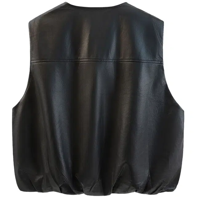 丝柏舍 纯色圆领马夹拼接宽松款休闲风叠穿皮衣拉链马甲 女款