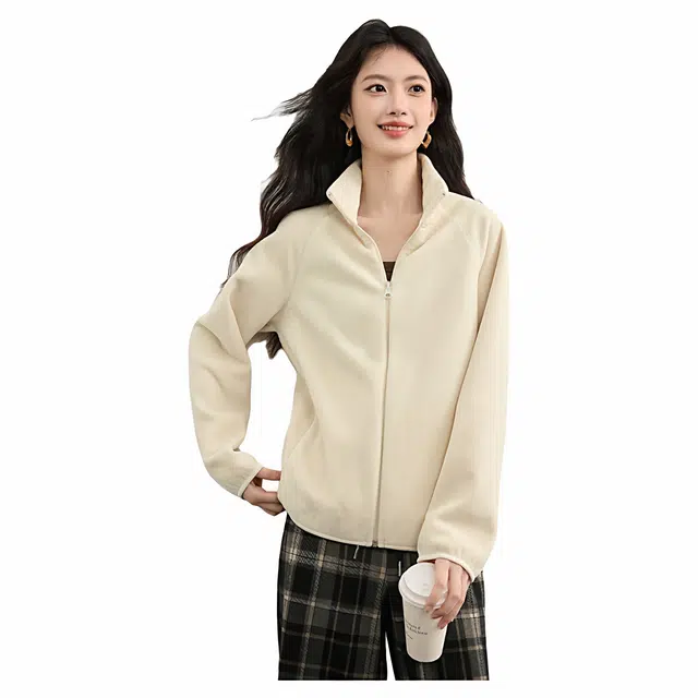 佐塞斯 高端品质轻奢户外运动风摇粒绒秋冬季内胆保暖立领抓绒上衣绒感外套 女款