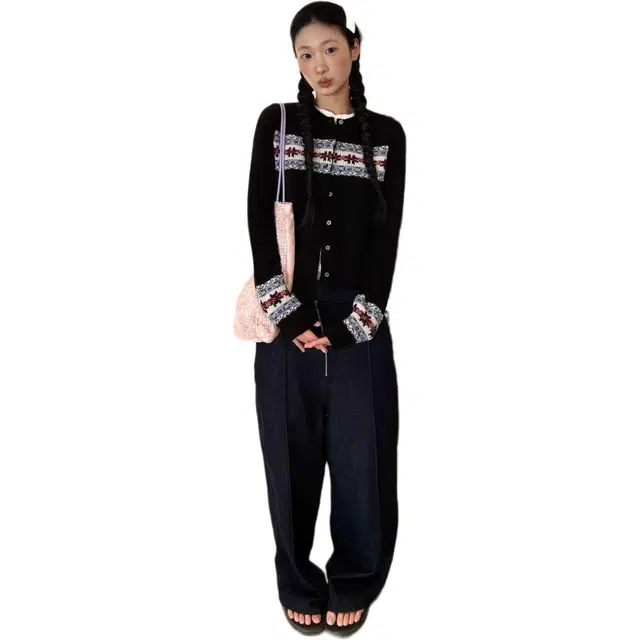 小卷要加油 美式复古浪漫费尔岛开衫女秋冬季撞色打底衫提花长袖外套针织衫 女款