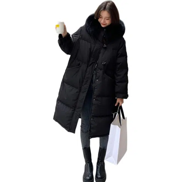 丝絮丝绸 冬季韩版中长款保暖宽松时尚棉衣外套棉服 女款