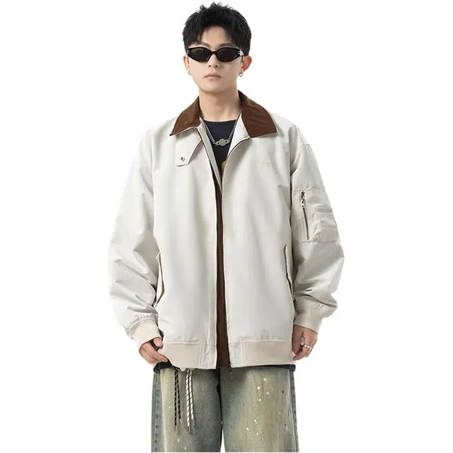 拓菲 美式撞色翻领外套男生春秋季痞帅男装潮牌日系休闲上衣夹克 男女同款