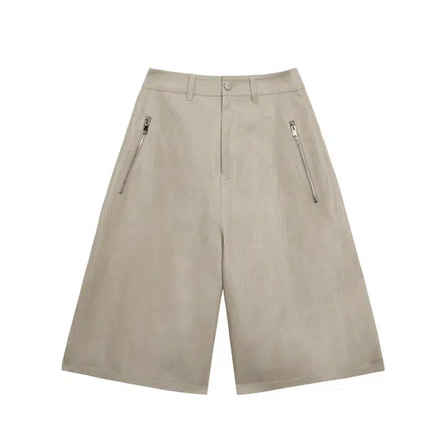 TREEMINGBIRD Distressed Leather Set-up Shorts