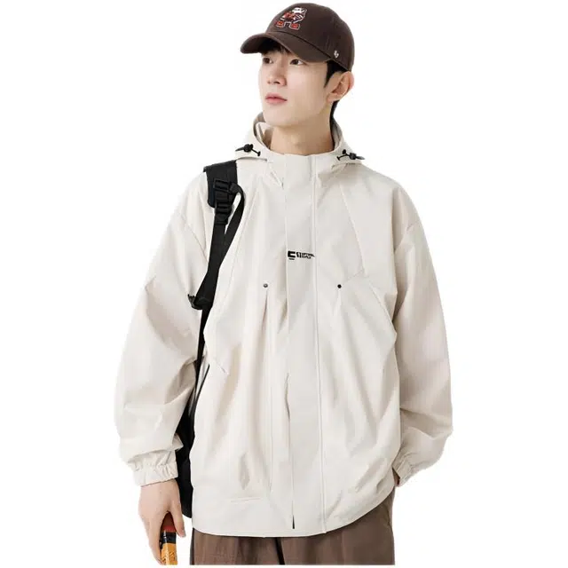 木木兔上装 流时尚秋季男外套 情侣装 大码 山系户外三防冲锋衣 学生宽松 防风 日常通勤百搭 工装连帽 青少年