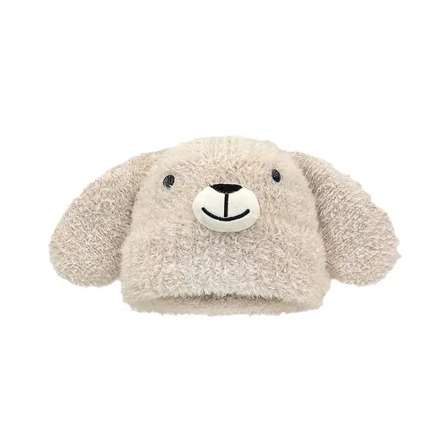 艾佳微 奶呼呼日系甜美可爱小狗耳朵毛绒护耳保暖百搭针 涤纶 绒线帽 男女同款情侣款