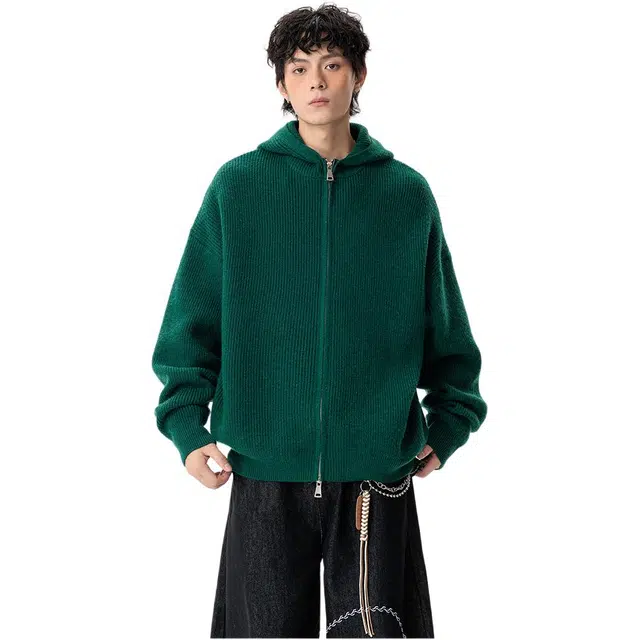 拓菲 潮牌双拉链连帽男秋季高品质美式青少年运动高街慵懒风情侣外套针织衫 男女同款