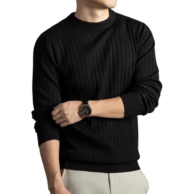 卡丹狄诺 秋冬加厚保暖圆领毛衣男士轻奢品质柔软舒适亲肤休闲百搭纯色提花长袖打底衫男针织衫 男款