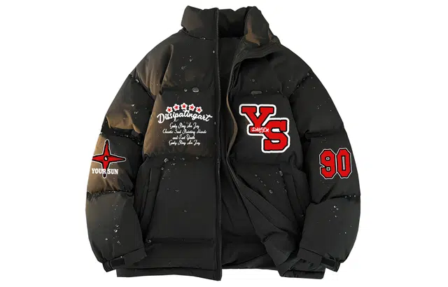 宜而爽 美式高街复古潮流基础款简约创意撞色字母数字印花宽松运动加厚防寒保暖立领鸭绒外套日常通勤休闲百搭户外轻薄羽绒服 男女同款