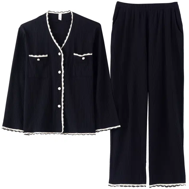 莫代尔 舒适柔软亲肤细腻翻领开衫个性时尚气质百搭不易起球家居服可外穿睡衣套装 女款