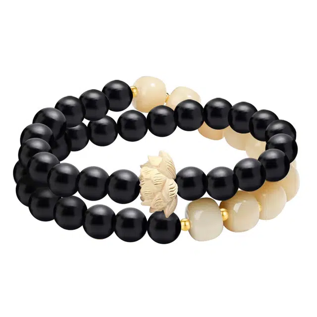 琛宬 好运连连 步步高升 新中式莲花招财纳福开运绕指柔转运佛珠复古国潮国风叠戴高级感文玩佛珠#好运 黑檀 木作手串 男女同款情侣款